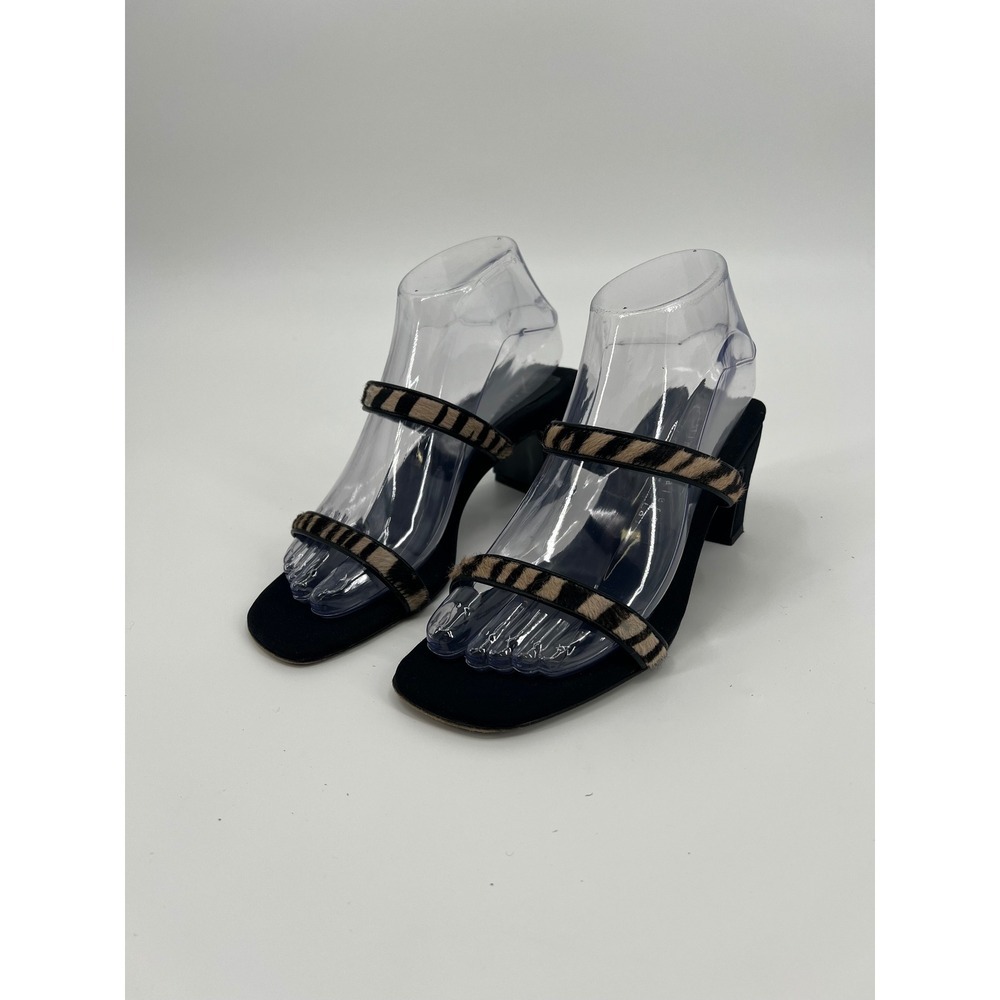 Martinez Valero Animal Print Pony Hair Block Heel Slide Sandals Black Size 7 B
